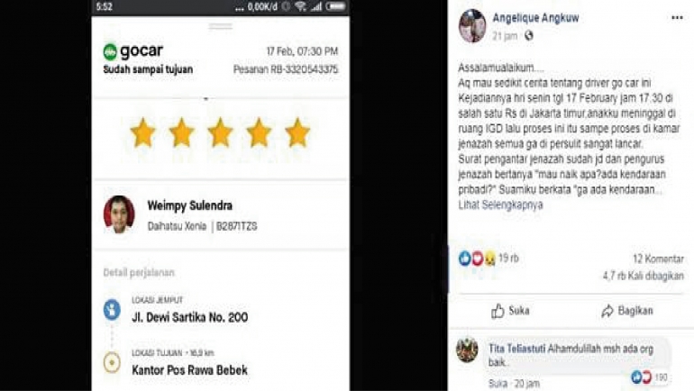 Kisah driver online bawa jenazah, tak mau dibayar malah ngasih uang