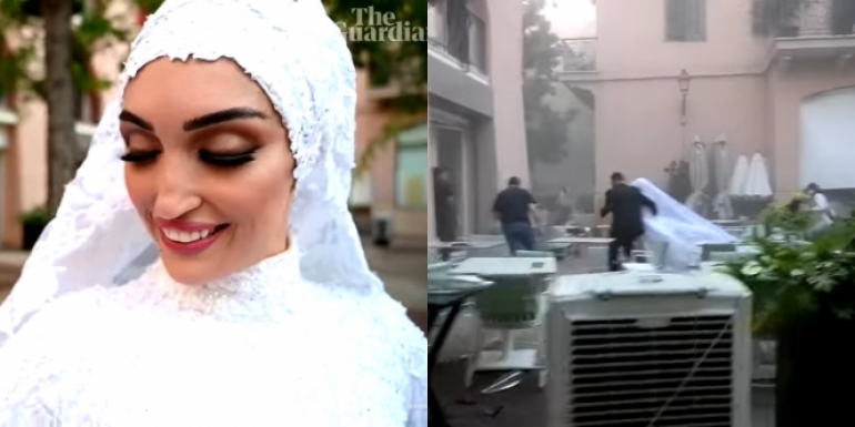 Viral ! terdapat video ledakan Lebanon, Pengantin wanita ini terhempas saat sesi foto pernikahan