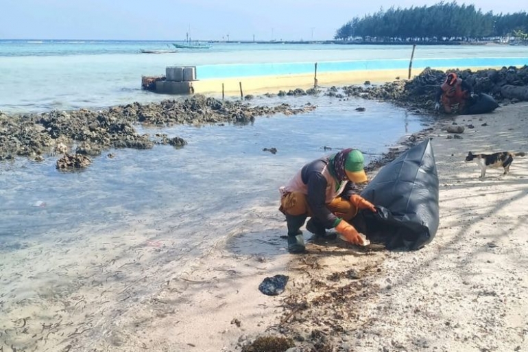 Seribu Lebih Kantong Gumpalan Minyak Terkumpul dari Pulau Pari dan Tidung